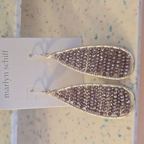 Marlyn Schiff Silver & Purple Crystals Teardrop Earrings NWT - Picture 2 of 4